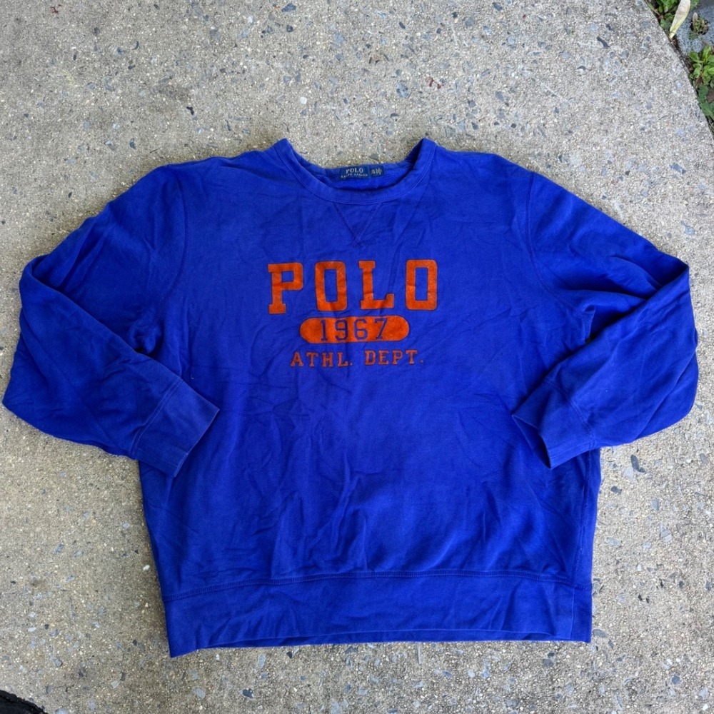 Polo Ralph Lauren Mens XXL Blue Orange 1967 Athl Dept Crewneck Sweatshirt‎